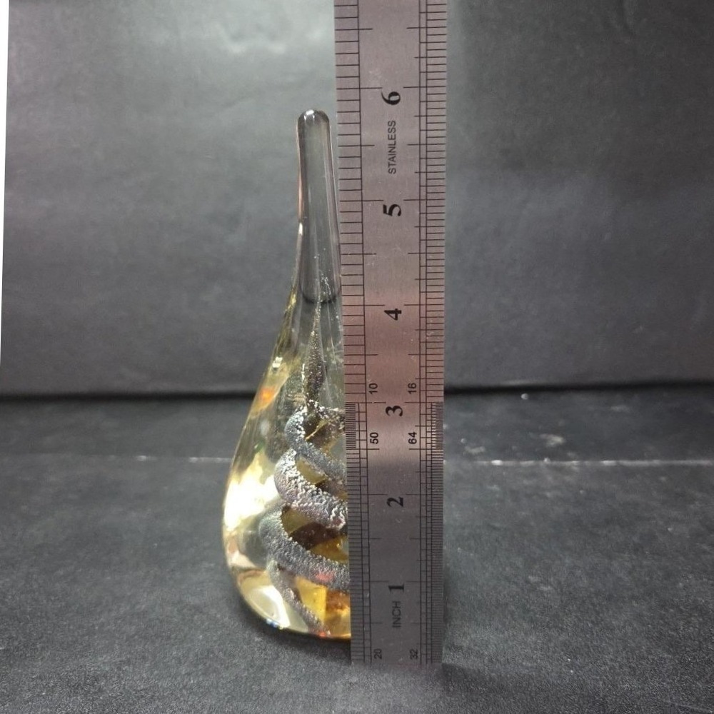 Teardrop Shaped Large Paperweight, Clear Glass Silver Swirls, Vintage Sculpture - Picture 10 of 11